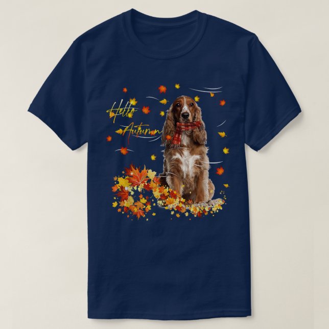 Spaniel Dog Hello Autumn For Dog Lover Thanksgivin T-Shirt (Design Front)
