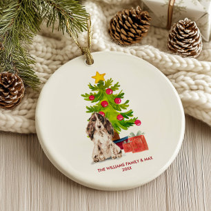 Spaniel Dog Personalized Christmas Ceramic Ornament