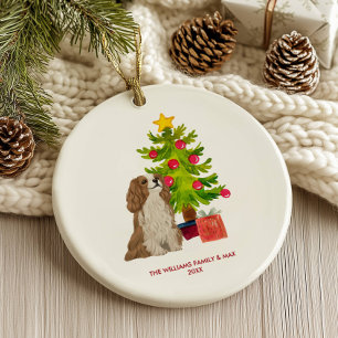 Spaniel Dog Personalized Christmas Ceramic Ornament