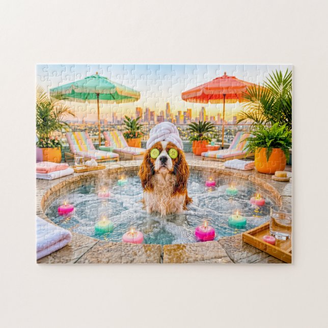 Spaniel in wellness pool jigsaw puzzle (Horizontal)