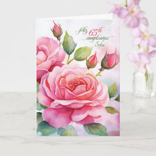 Spanish 65th Birthday Pink Roses with Name Card