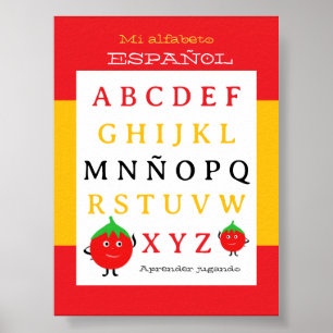 Spanish Alphabet Kids Poster Cute tomatos