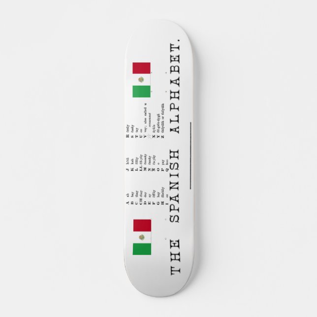 Spanish Alphabet Skateboard (Front)