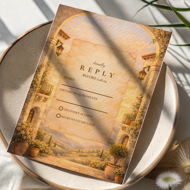 Spanish Archway Romance Wedding RSVP Card (Creator Uploaded)