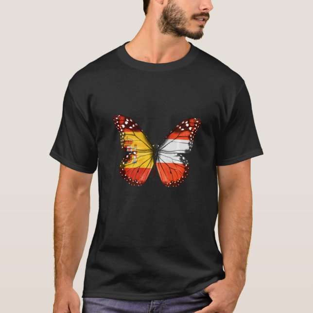 Spanish Austrian Flag Butterfly T-Shirt (Front)