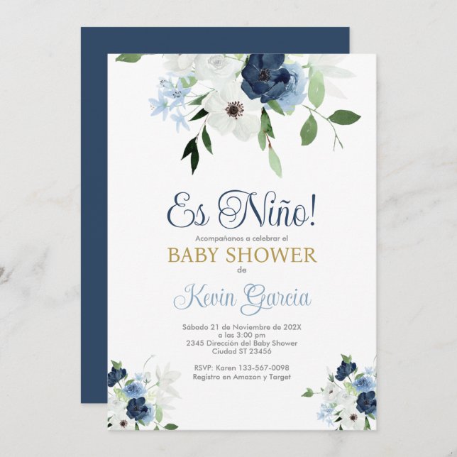 Spanish Baby Shower Boy Invitation (Front/Back)