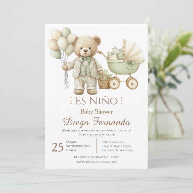 Spanish Baby Shower Boy invitation (Standing Front)