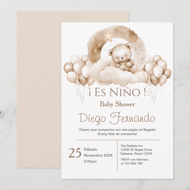 Spanish Baby Shower Boy invitation (Front/Back)