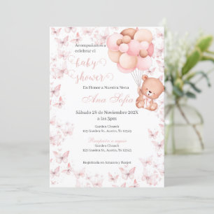 Spanish Baby Shower Invitation Pink Bear Girl
