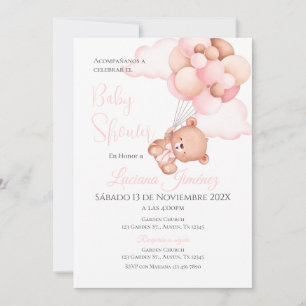 Spanish Baby Shower Invitation Pink Bear Girl