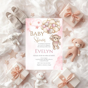 Spanish Baby Shower Invitation Pink Bear Girl