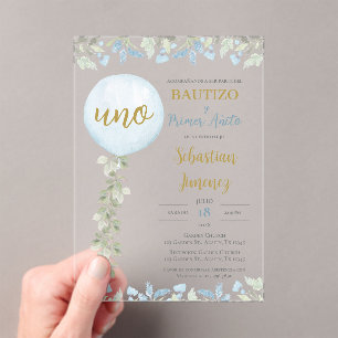 Spanish Baptism Acrylic Invite With Balloons Acrylic Invitations