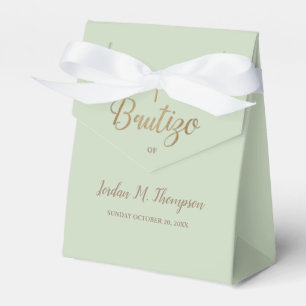 Spanish baptism Bautizo White Gold Cross Green Favor Box