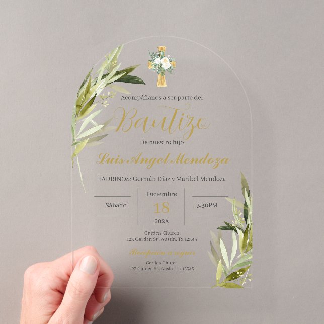 Spanish Baptism Boy Acrylic Invitations (Insitu (Handheld))