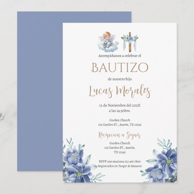 Spanish Baptism Boy invitation (Front/Back)