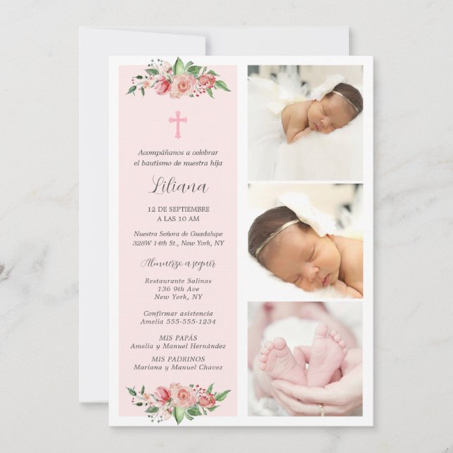 Spanish Baptism for Girl Bautizo para Ñina Invitation (Front)