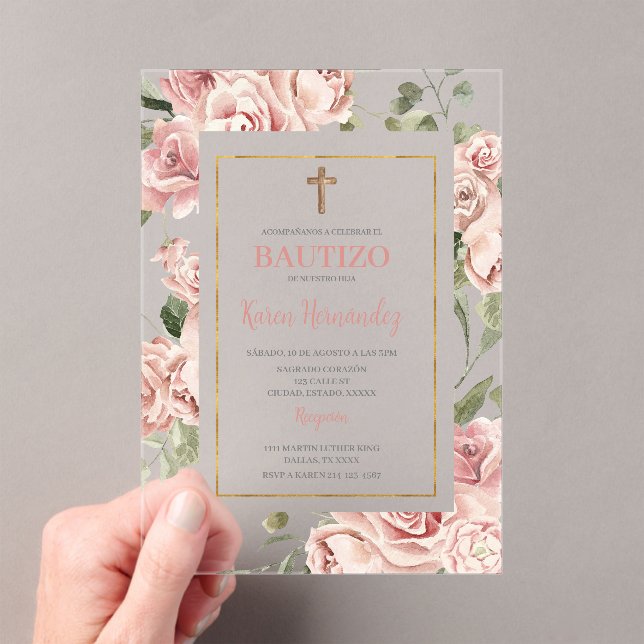 Spanish Baptism Girl Acrylic Invitations (Insitu (Handheld))