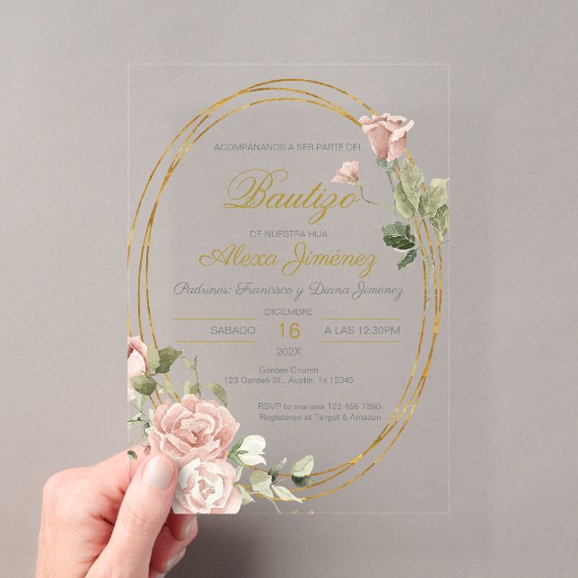 Spanish Baptism Girl Acrylic Invitations (Insitu (Handheld))