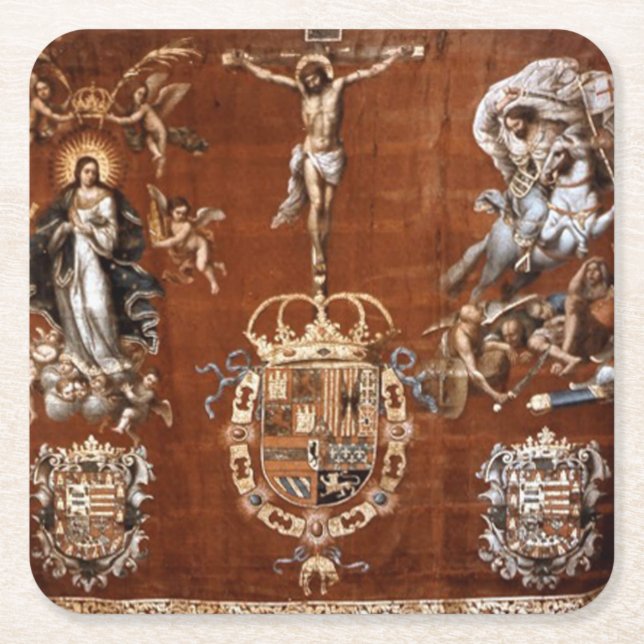 Spanish Battle of Lepanto Banner Square Paper Coaster (Front)