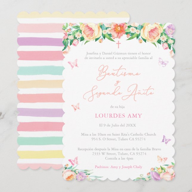 Spanish Bautizo 2Do Cumple, Baptism 2nd Birthday Invitation (Front/Back)