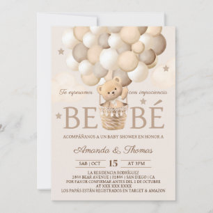 Spanish Bear Balloons Brown Baby Shower Invitation