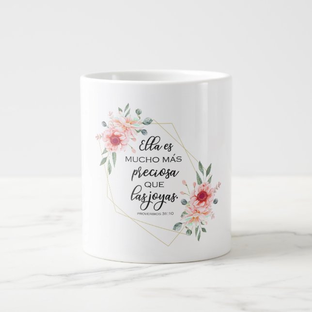 Spanish bible verse Proverbios 31:10 Large Coffee Mug (Front)