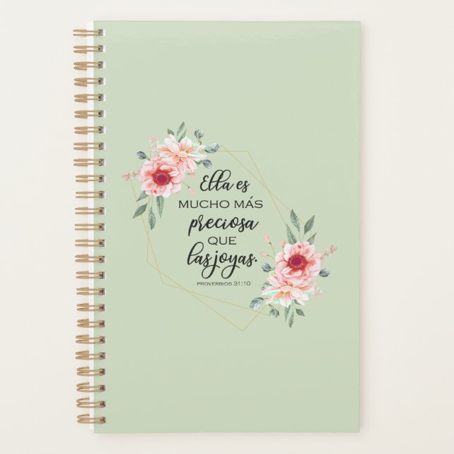 Spanish bible verse Proverbios 31:10 Planner (Front)