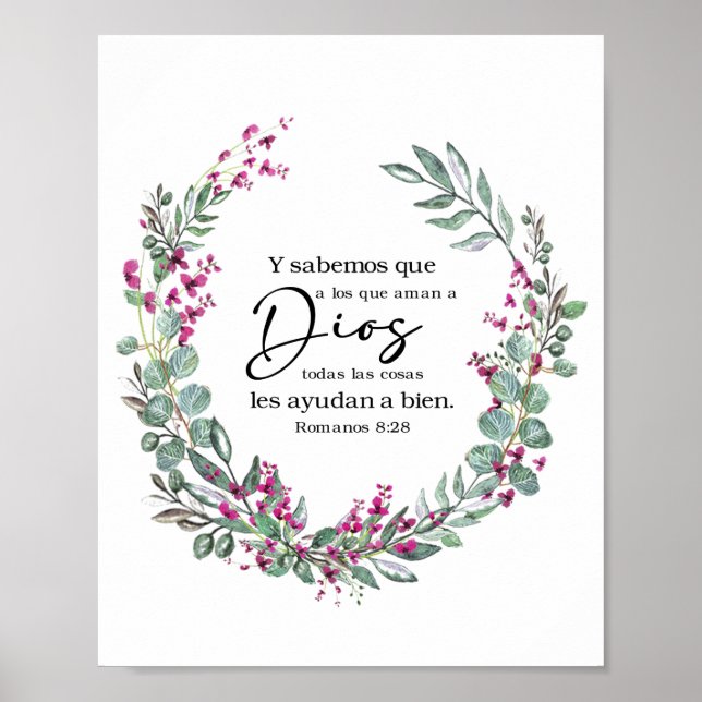 Spanish Bible Verse Romanos 8:28 Póster Poster (Front)