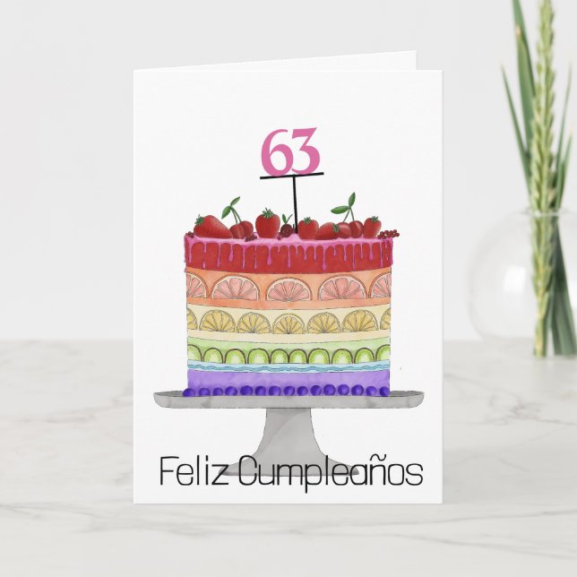 Spanish Birthday Rainbow Colour Cake Card (Front)
