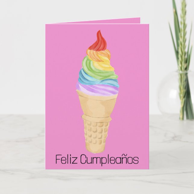 Spanish Birthday Rainbow Gay Pride Ice Cream  Card (Front)
