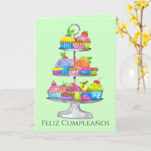 Spanish Birthday Watercolor cupcakes  Card