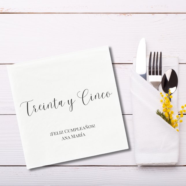 Spanish Black & White Minimalist 35th Birthday  Napkin (Creator Uploaded)