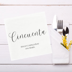Spanish Black & White Minimalist 50th Birthday Napkin