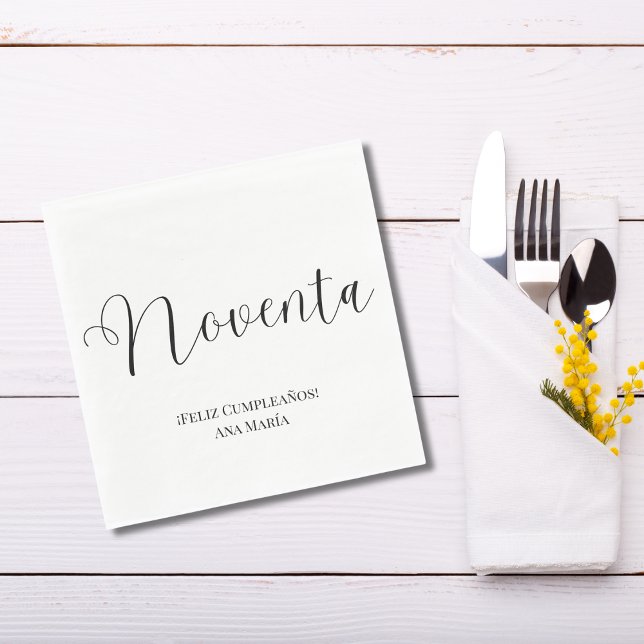 Spanish Black & White Minimalist 90th Birthday  Napkin (Creator Uploaded)