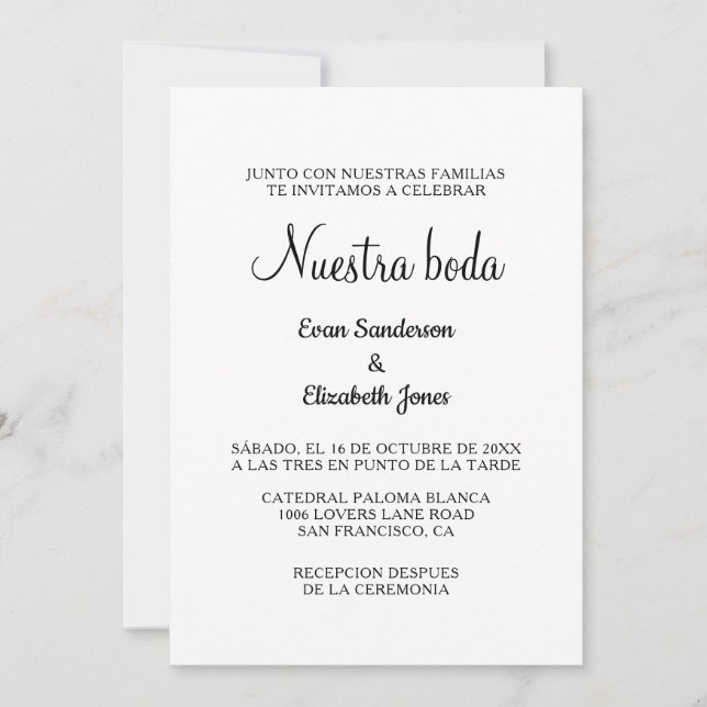 spanish blank de boda wedding invitations (Front)