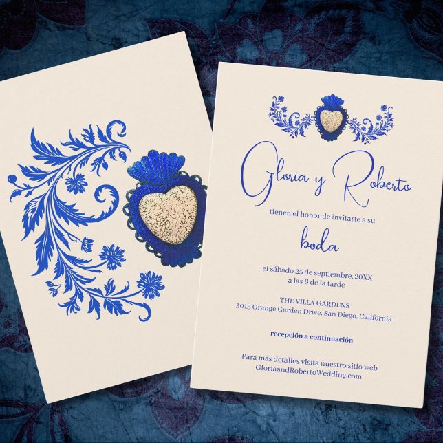 Spanish, Blue and Champagne Milagro Heart Mexican Invitation (Creator Uploaded)