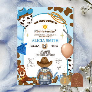Spanish Blue Cowboy Boy Baby Shower Invitation