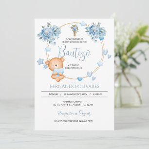 Spanish Blue Floral Baptism invitation