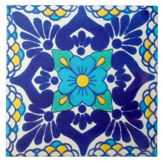 Spanish Blue Flower Ceramic Photo Tile