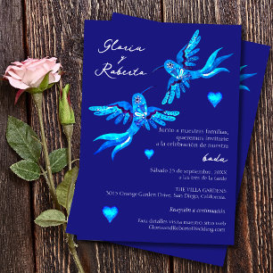 Spanish Blue Watercolor Birds Mexican Wedding  Invitation