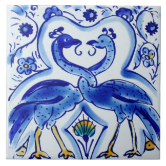 Spanish Blue & White Birds Ceramic Photo Tile