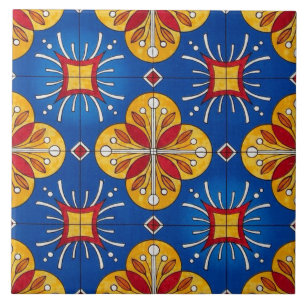 Spanish Blue & Yellow Design Ceramic Photo Tile
