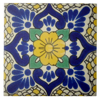 Spanish Blue & Yellow Flower Ceramic Photo Tile