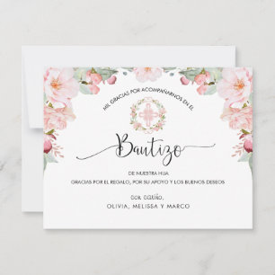 Spanish, Blush and Mint Baptism Thank You Card