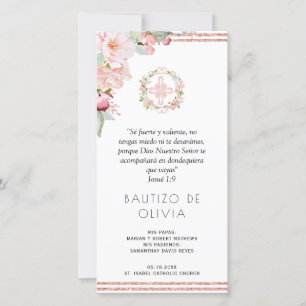 Spanish Blush, Mint Floral Baptism Bookmark Favour Thank You Card