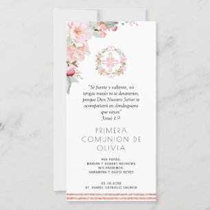 Spanish Blush Pink First Communion Bookmark Favour Thank You Card