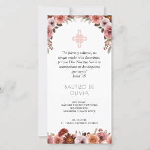 Spanish, Blush Pink Floral Baptism Bookmark Favour Thank You Card