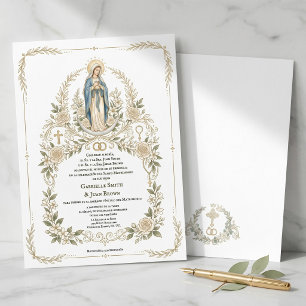 Spanish Boda Catholic Virgin Mary Nuptial Mass  Invitation