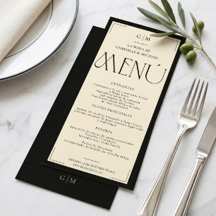 Spanish Boda Monogram Black Ivory Wedding Menu