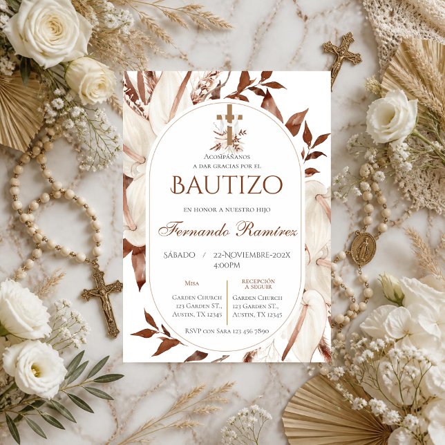 Spanish Boho Baptism Floral Invitation (Creator Uploaded)